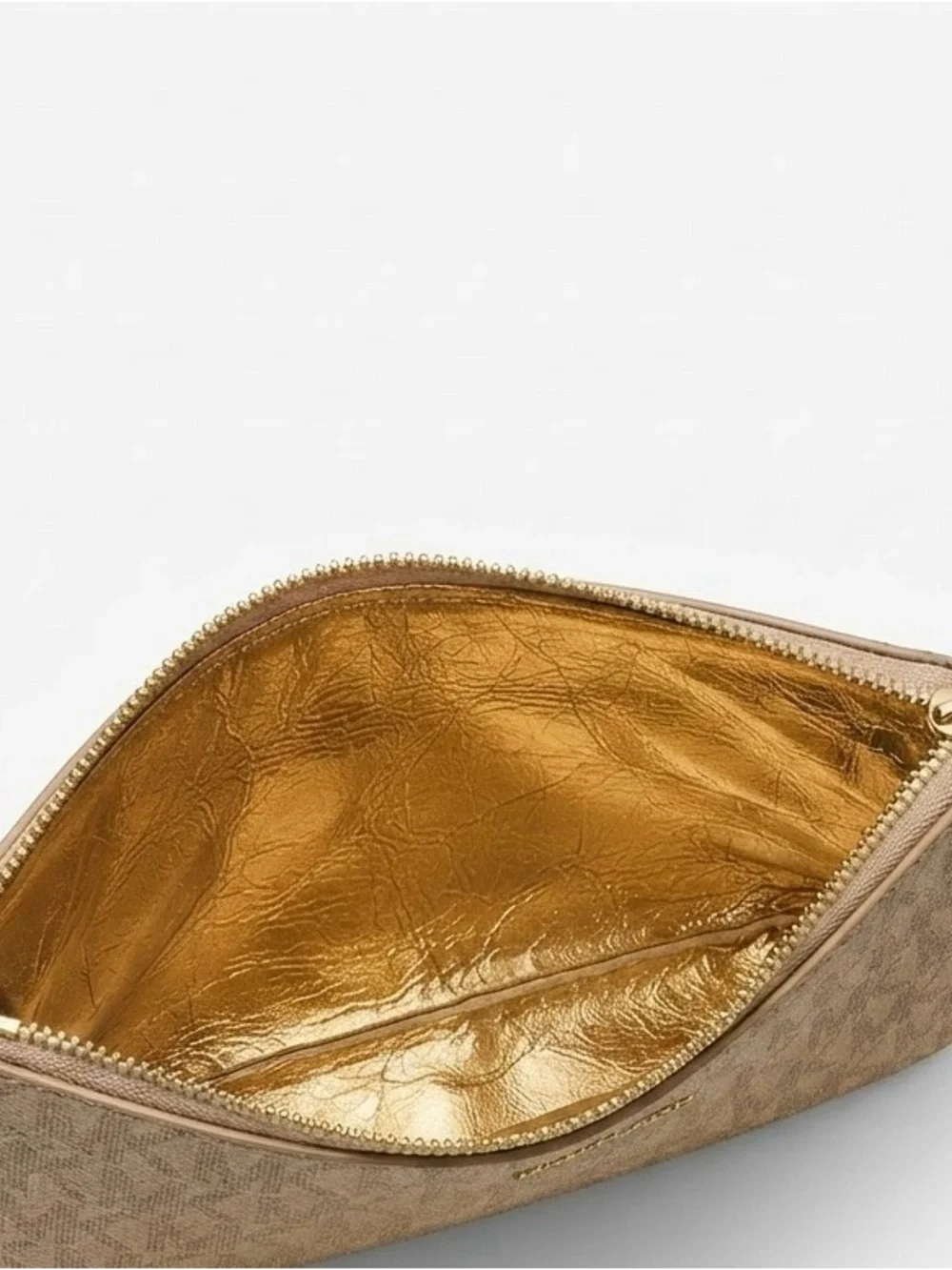 Michael Kors Beige Logo Crossbody with Gold Chain Strap